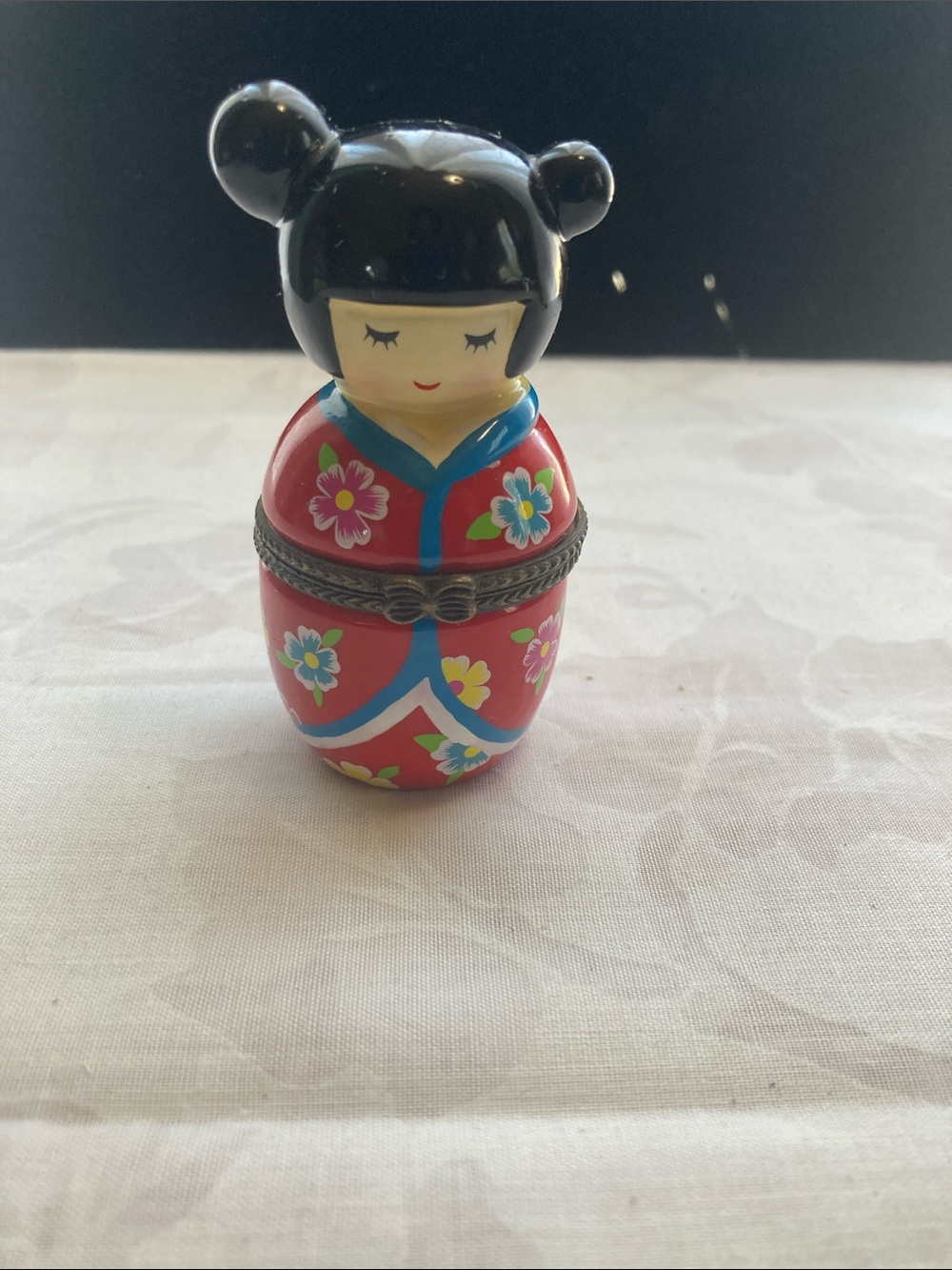 Red Floral Kokeshi Doll Trinket Box